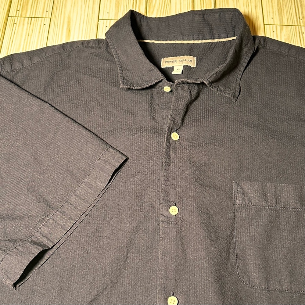 Peter Millar Cotton Seersucker Short Sleeve Shirt Navy XL